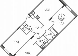 Продается 3-ком. квартира, 94.4 м2, рабочий посёлок Заречье