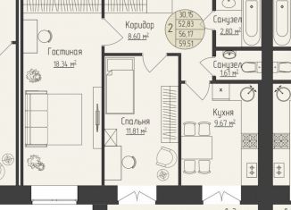 Продам 2-ком. квартиру, 59.5 м2, Марий Эл, улица Кабанова, 12