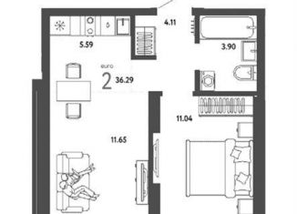 Продажа 2-комнатной квартиры, 36.9 м2, Новосибирск, метро Площадь Гарина-Михайловского