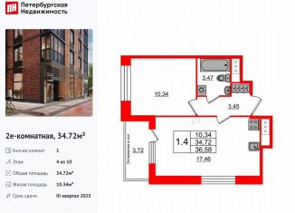 Продам 1-комнатную квартиру, 34.7 м2, Санкт-Петербург, 1-й Предпортовый проезд, 1