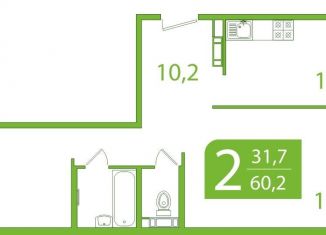 Продается двухкомнатная квартира, 60.2 м2, Томская область, улица Пришвина, 46