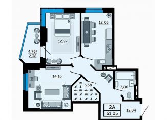 Продам 2-ком. квартиру, 61 м2, Ростов-на-Дону, улица 23-я Линия, 54с12, ЖК Город у Реки