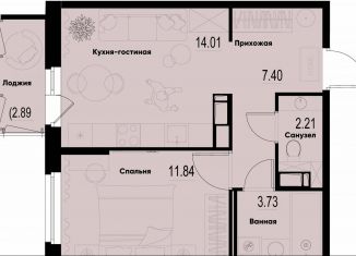 Продам 1-комнатную квартиру, 40.1 м2, Мурино