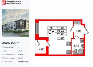 Квартира на продажу студия, 24.5 м2, Санкт-Петербург, Московский район