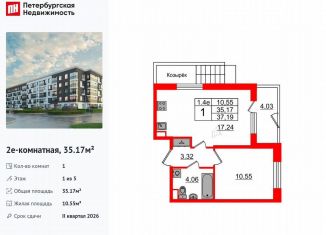 Продам однокомнатную квартиру, 35.2 м2, Санкт-Петербург