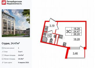 Квартира на продажу студия, 24.5 м2, посёлок Стрельна