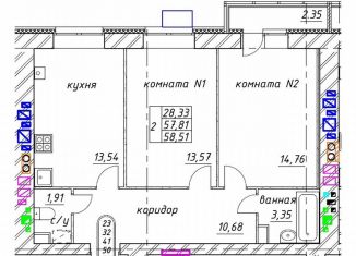 Двухкомнатная квартира на продажу, 58.5 м2, Ярославская область