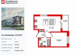 Продается однокомнатная квартира, 34.9 м2, Санкт-Петербург