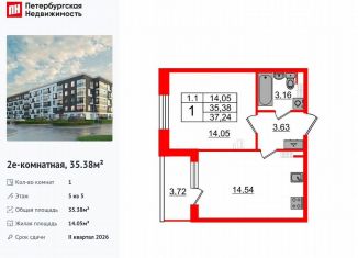 Продам 1-комнатную квартиру, 35.4 м2, Санкт-Петербург