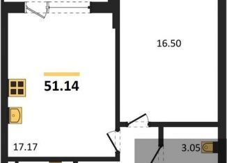 Продается однокомнатная квартира, 51.1 м2, Воронеж, улица Ворошилова, 1, Ленинский район