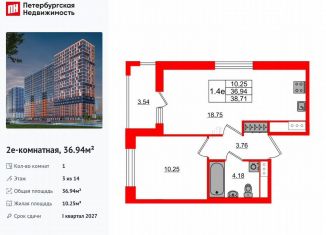 Продажа однокомнатной квартиры, 36.9 м2, деревня Новосаратовка