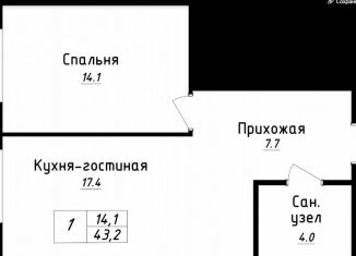 Продам однокомнатную квартиру, 43.2 м2, посёлок Пригородный, Центральная улица, 1А