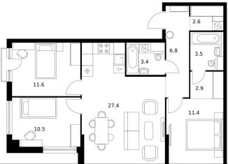 Продам трехкомнатную квартиру, 80.1 м2, Москва, район Кунцево, улица Ивана Франко, 20к2