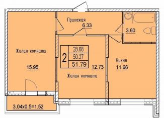 Продаю 2-комнатную квартиру, 51.8 м2, Краснодар, Карасунский округ