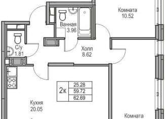 Продам 2-ком. квартиру, 59.7 м2, Санкт-Петербург, Ивинская улица, 1к3, метро Беговая