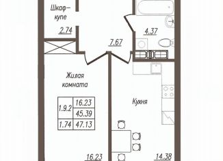 Продается 1-комнатная квартира, 47.1 м2, Орёл