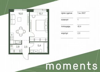 Продам 1-комнатную квартиру, 42.4 м2, Москва, жилой комплекс Моментс, к2.3, метро Щукинская