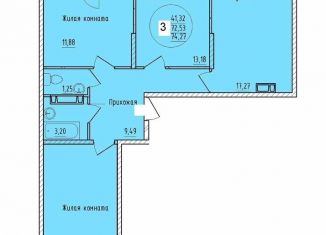 3-комнатная квартира на продажу, 74.3 м2, Краснодар