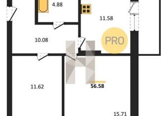 Продам двухкомнатную квартиру, 56.6 м2, Новосибирск, улица Гоголя, 222, метро Золотая Нива