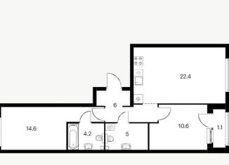 2-ком. квартира на продажу, 64 м2, Татарстан, Чистопольская улица, 88