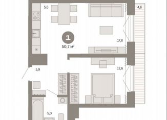 Продам 1-комнатную квартиру, 50.7 м2, Тюмень, ЖК Речной Порт