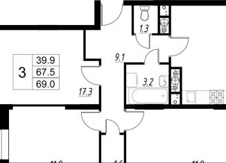 Продается 3-ком. квартира, 67.5 м2, деревня Сабурово, Рождественская улица, 2, ЖК Митино О2
