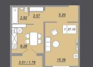 Однокомнатная квартира на продажу, 38 м2, Оренбург, ЖК Осенний Лист, улица Юркина, 2А