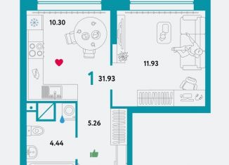 Продам однокомнатную квартиру, 32.1 м2, Тюмень, улица Тимофея Чаркова, 87, ЖК Звёздный