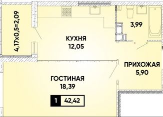 Продам 1-ком. квартиру, 42 м2, Краснодар, микрорайон Губернский