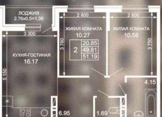 Продаю двухкомнатную квартиру, 51.2 м2, Краснодар, ЖК Самолёт-3