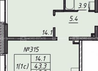 Продаю 1-комнатную квартиру, 43.3 м2, Санкт-Петербург, ЖК Нева Хаус