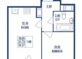 Продается 1-комнатная квартира, 35 м2, Санкт-Петербург, Комендантский проспект, муниципальный округ Озеро Долгое