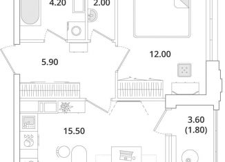 Продажа 1-комнатной квартиры, 41.4 м2, Санкт-Петербург, муниципальный округ Юнтолово