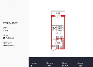 Продается квартира студия, 25.4 м2, Санкт-Петербург, Колпинское шоссе, 127