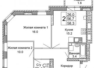 2-ком. квартира на продажу, 58.3 м2, Волгоград