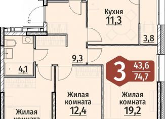 Продажа трехкомнатной квартиры, 74.7 м2, Чебоксары, ЖК Олимп