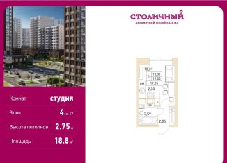 Продам квартиру студию, 18.8 м2, Балашиха, жилой комплекс Столичный, к23, ЖК Столичный