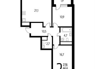 Продается 2-комнатная квартира, 66.6 м2, поселение Десёновское, микрорайон Новые Ватутинки Центральный, к9/2.1