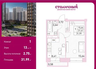 Продажа 1-ком. квартиры, 32 м2, Балашиха, жилой комплекс Столичный, к22, ЖК Столичный