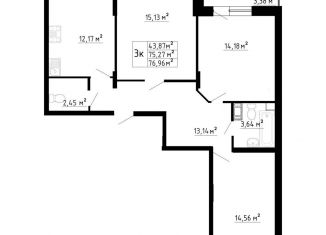 Продам 3-ком. квартиру, 75.1 м2, деревня Скотное, Рождественская улица, 2, ЖК Ёлки Вилладж