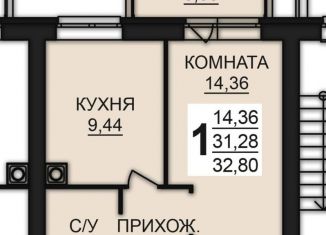 1-комнатная квартира на продажу, 32.8 м2, Богданихское сельское поселение