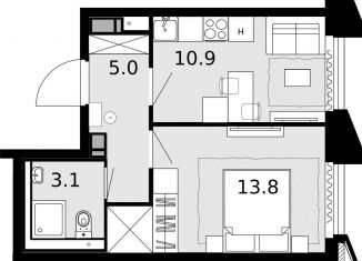 Продаю 1-ком. квартиру, 32.8 м2, посёлок Коммунарка