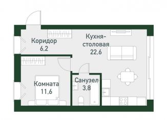 1-ком. квартира на продажу, 44.2 м2, посёлок Западный, Кременкульская улица, 34