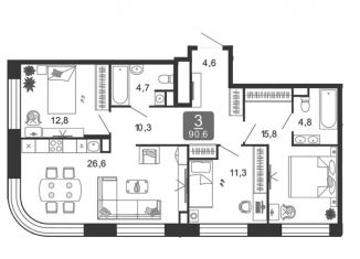 Продажа трехкомнатной квартиры, 90.6 м2, Москва, 2-я очередь, к4.1, метро Технопарк