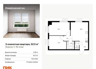 Продается 2-комнатная квартира, 52.5 м2, Балашиха, Реутовская улица, 20, ЖК Измайловский Лес