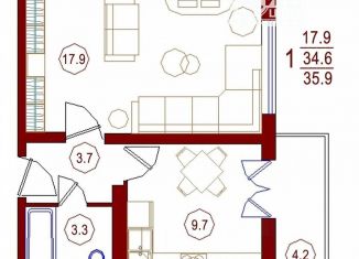 Продам 1-комнатную квартиру, 35.9 м2, Воронеж, улица Маршала Одинцова, 25Бпоз28, ЖК Лазурный