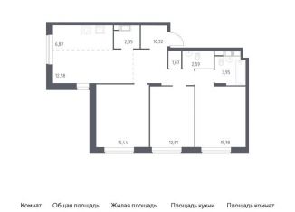 Трехкомнатная квартира на продажу, 83.5 м2, Московская область