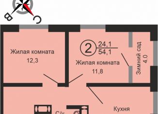 Двухкомнатная квартира на продажу, 54.1 м2, Оренбургская область, жилой комплекс Квартет, 1