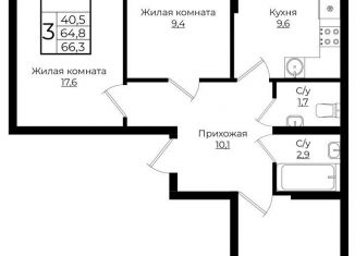 Продам трехкомнатную квартиру, 66.3 м2, Краснодар, жилой комплекс Европа Клубный Квартал 6, лит6