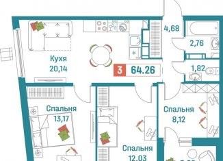 Продажа 3-комнатной квартиры, 64.3 м2, Мурино, ЖК Графика